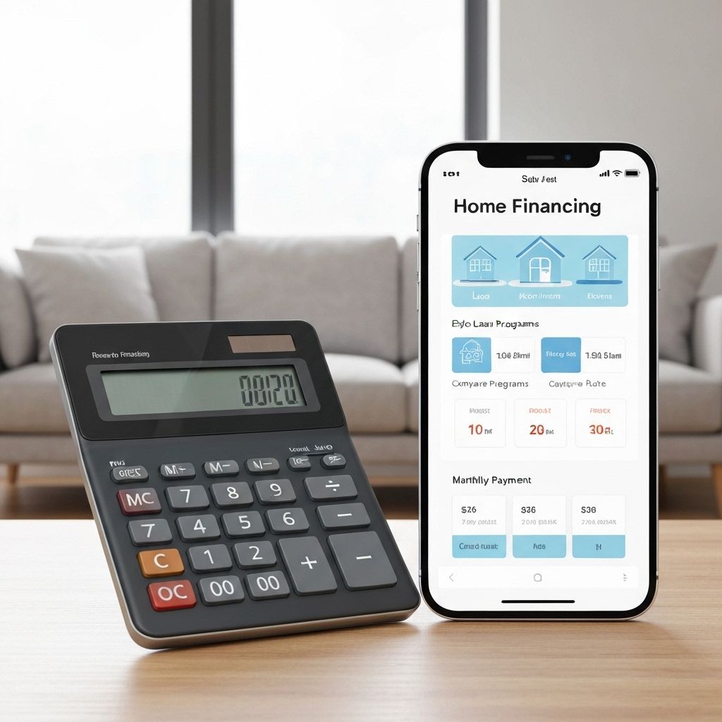Financial calculator and documents showing home improvement financing options