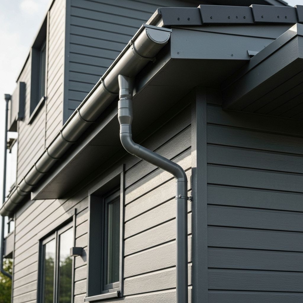 Modern house exterior with siding and gutters prepared for winter weather