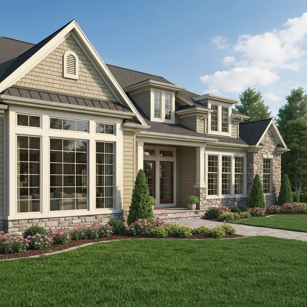 Spring home maintenance with tools and ladder for exterior home care